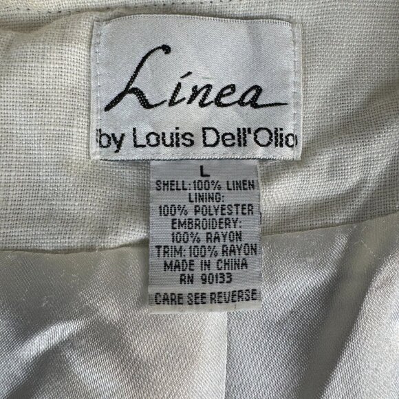 Linea Louis Dell'Olio Blazer Jacket SZ L 100% Linen Embroidered Artsy Lagenlook - Picture 2 of 9